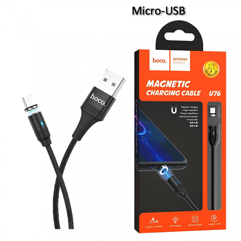 Câble Micro-USB Magnétique 1,2M Hoco U76 noir