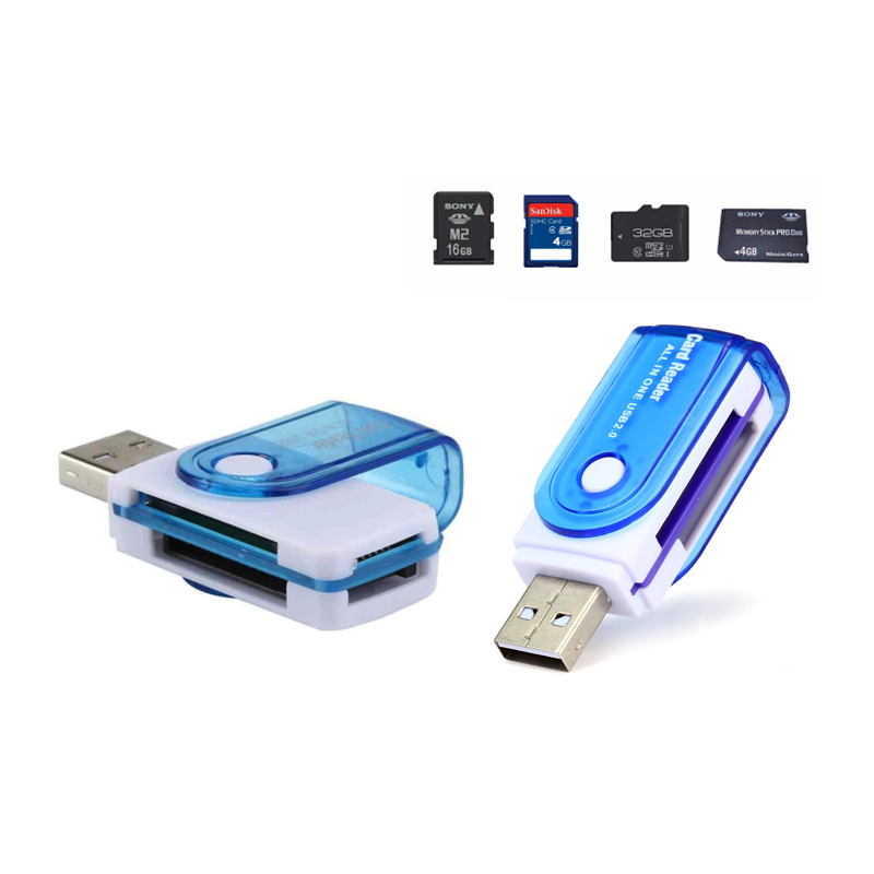Lecteur de carte USB CR02 Bleu SD/M2/Micro SD