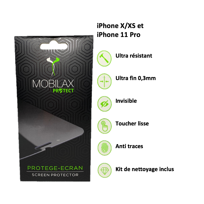 iPhone X/XS/11Pro Protection écran en verre trempé Mobilax