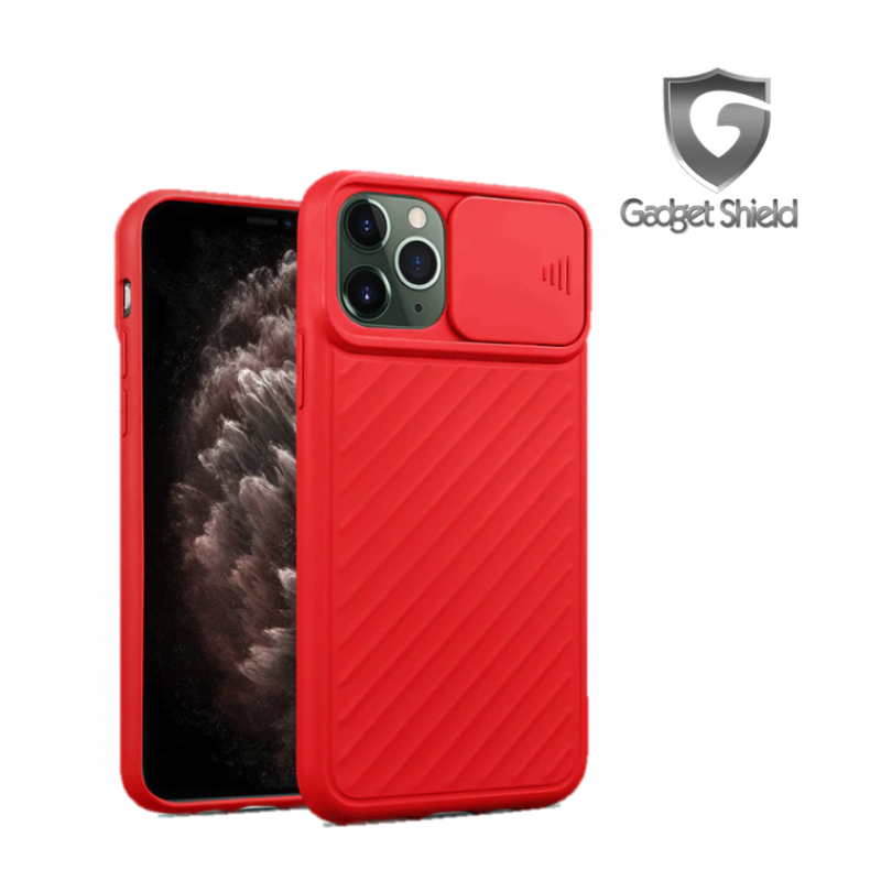 coque silicone touch avec protection caméra rouge pour IPhone 12